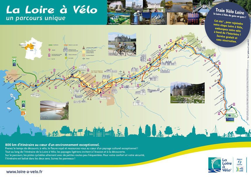 map of cycling route on the Loire 