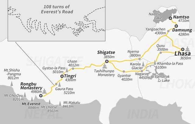 carte voyage mot tibet chine everest
