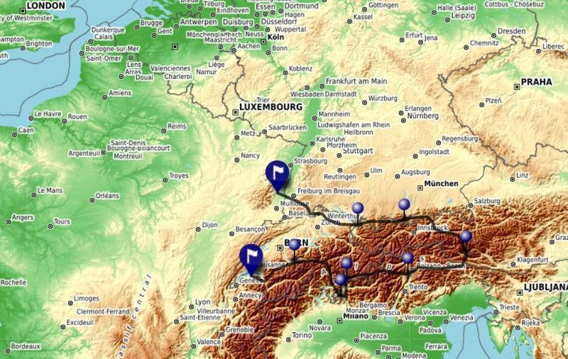 Carte voyage moto Alpes