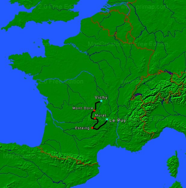 Carte voyage moto en Auvergne