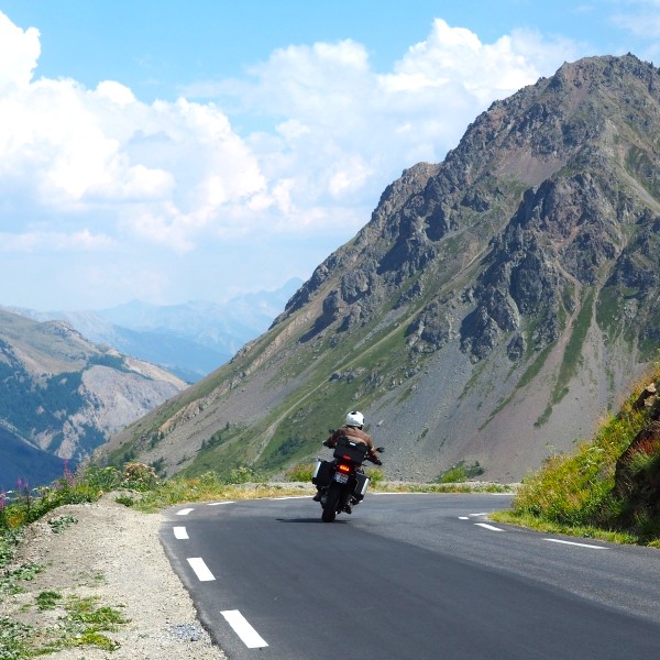 Mountain pass riding on a French Alps motorcycle tour